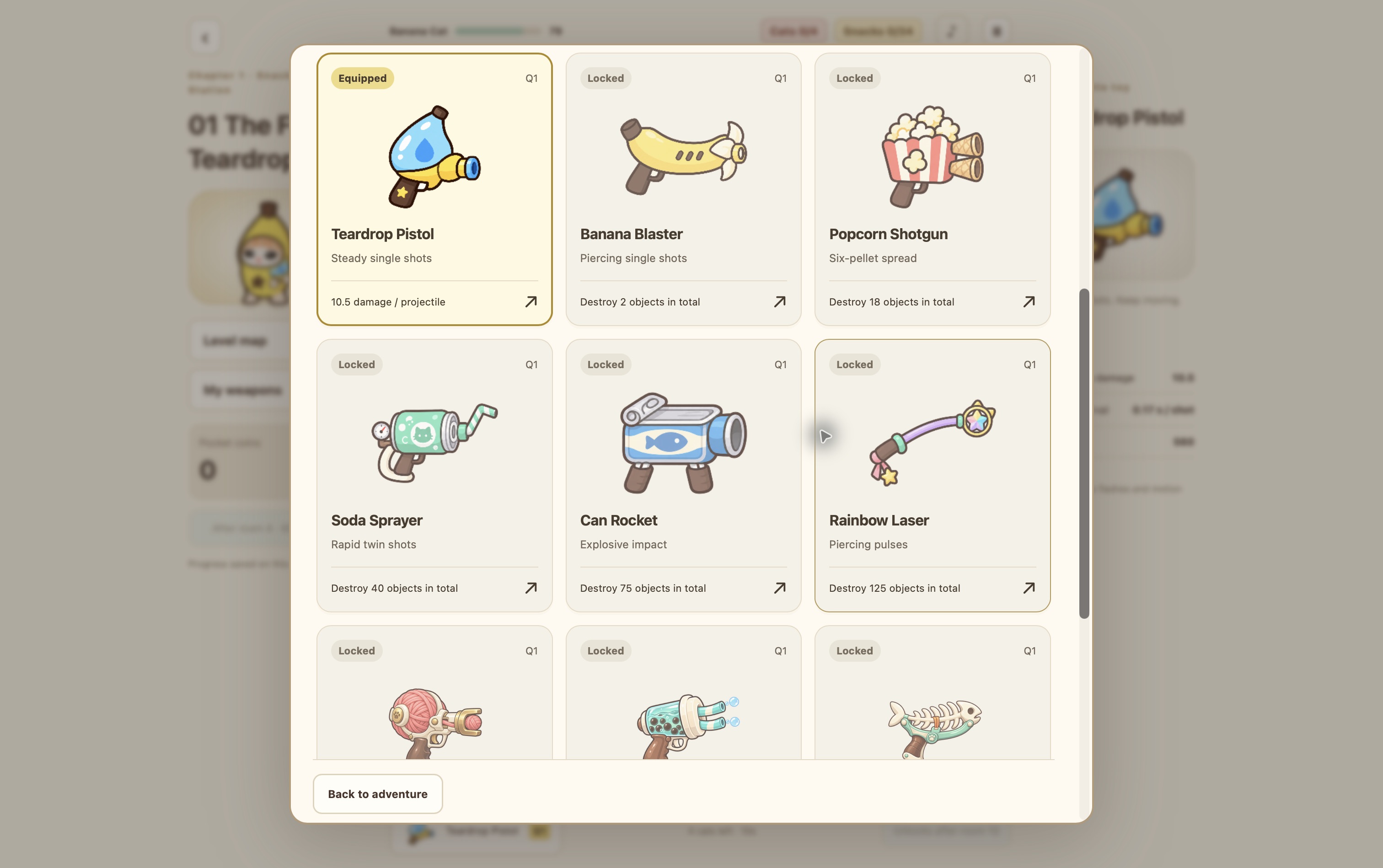 The starting pistol is available; other weapons are locked.