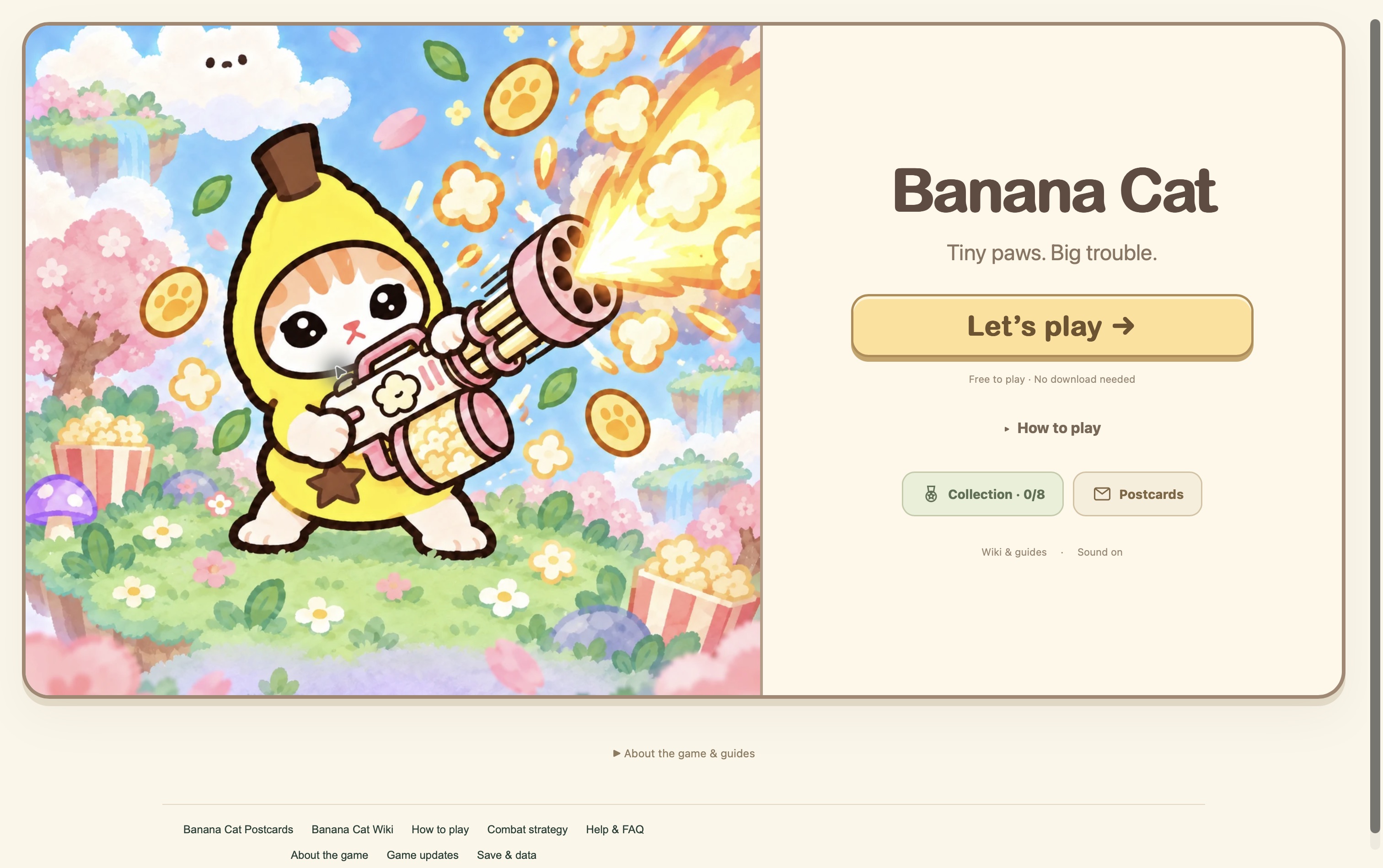 English website start screen.